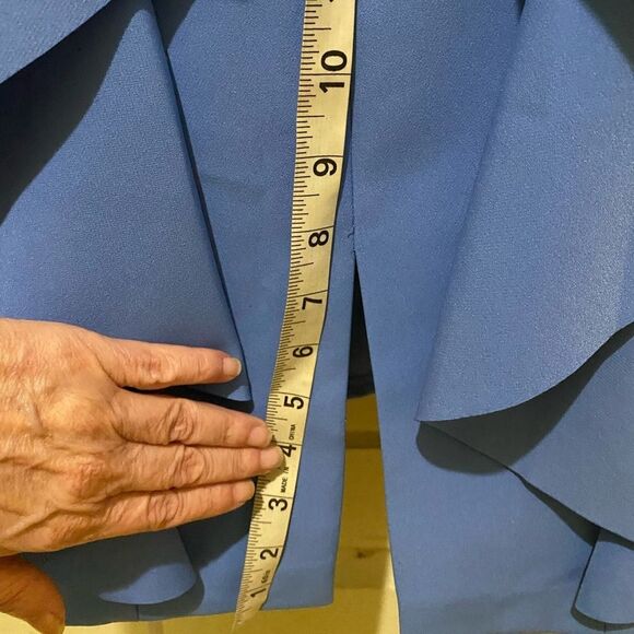 Nicole Miller New York Cascade Ruffle Back Blue Midi Sheath Dress Feminine SZ 4 - Picture 14 of 14